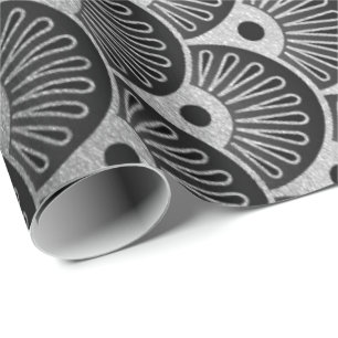 Papier Cadeau Coquillages géométriques Art Déco Ornement Argent