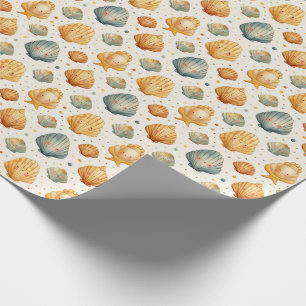 Papier Cadeau Coquillages Kawaii Jaunes et Bleus