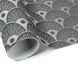 Papier Cadeau Coquillages métalliques gris argenté Noir Art Déco