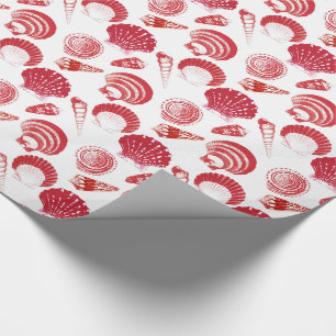 Papier Cadeau Coquillages - rouge de cinabre sur un arrière -