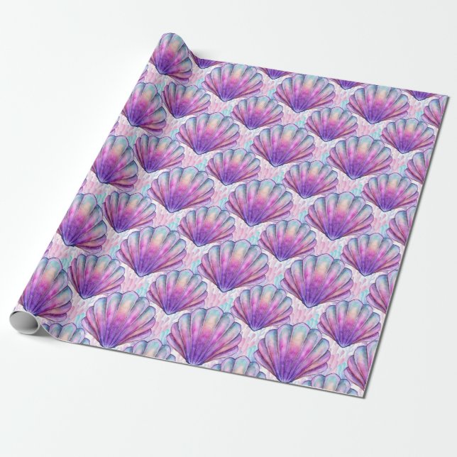 Papier Cadeau Coquillages sous la mer rose pourpre (Déroulé)