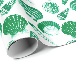 Papier Cadeau Coquillages - vert vert sur un arrière - plan