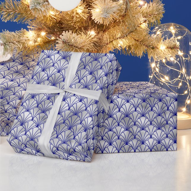 Papier Cadeau Coquille de ventilateur bleu Art déco (Vacances)