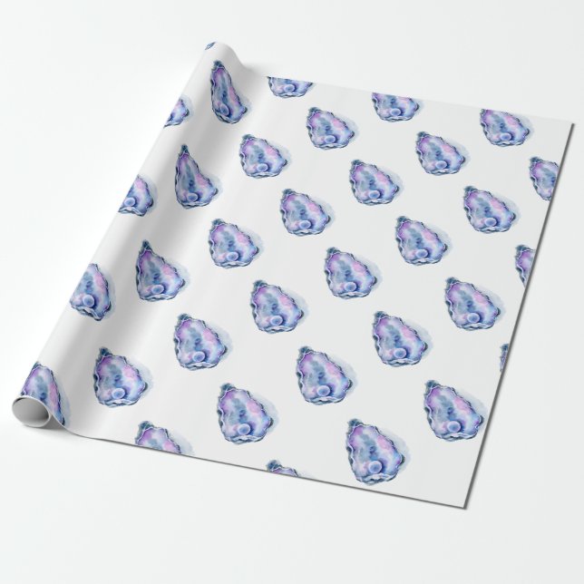 Papier Cadeau Coquille d'huître d'aquarelle avec la perle (Déroulé)
