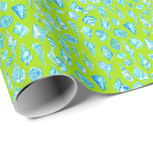 Papier Cadeau Coquilles de la mer côtière de Preppal sur Lime Gr