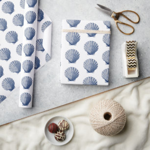 Papier Cadeau Coquilles d'Océan Bleu Anniversaire