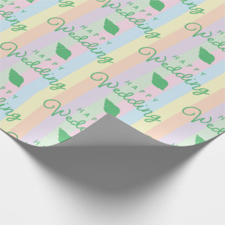 Papier Cadeau Coquilles vertes Texte de mariage heureux Rayé arc