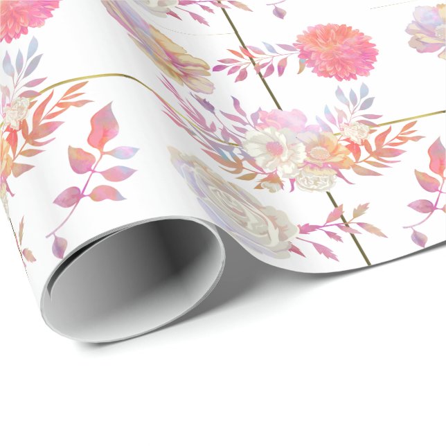 Papier Cadeau Corail chic et floral d'ivoire (Coin rond)