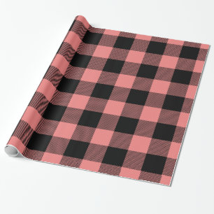 Papier Cadeau Corail clair géant à carreaux de bison noir bûcher
