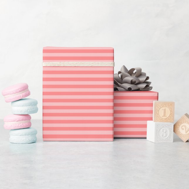 Papier Cadeau Corail et rayures rose clair (Baby Shower)