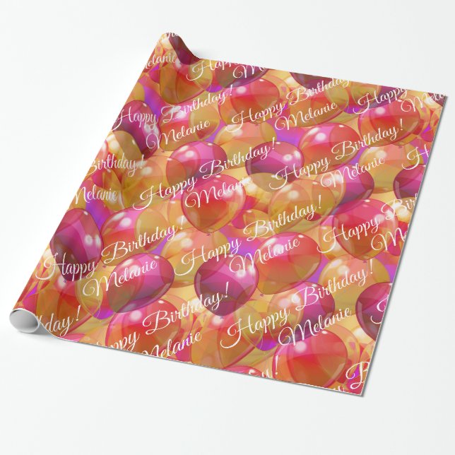 Papier Cadeau Corail rose or étincelant Ballons de fête d'annive (Déroulé)