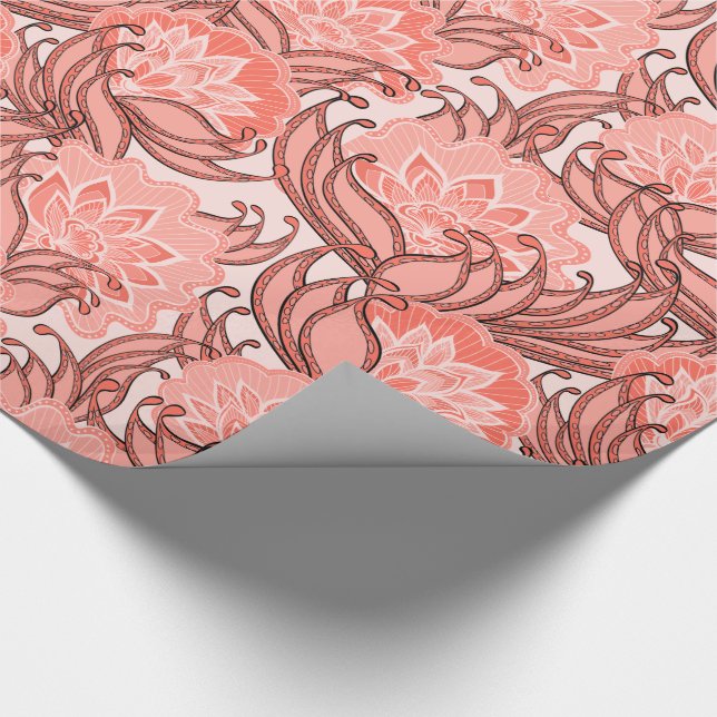 Papier Cadeau Corail vibrant motif floral (Coin)