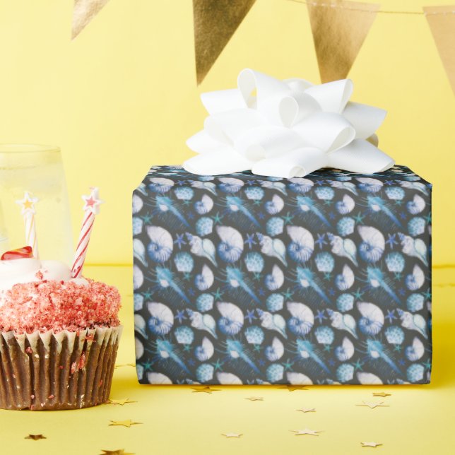 Papier Cadeau Coraux avec Motif de coquillages (Fête d'anniversaire)