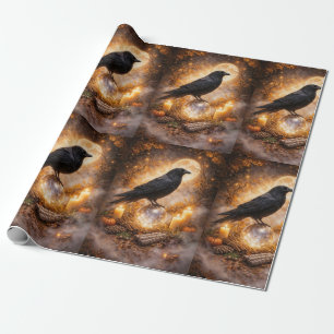 Papier Cadeau Corbeau et bougies cristallines mystiques magiques