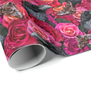 Papier Cadeau Corbeau gothique Plus jamais avec Roses et papillo