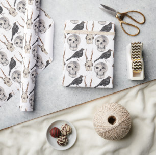 Papier Cadeau Corbeau noir crâne déplaisant