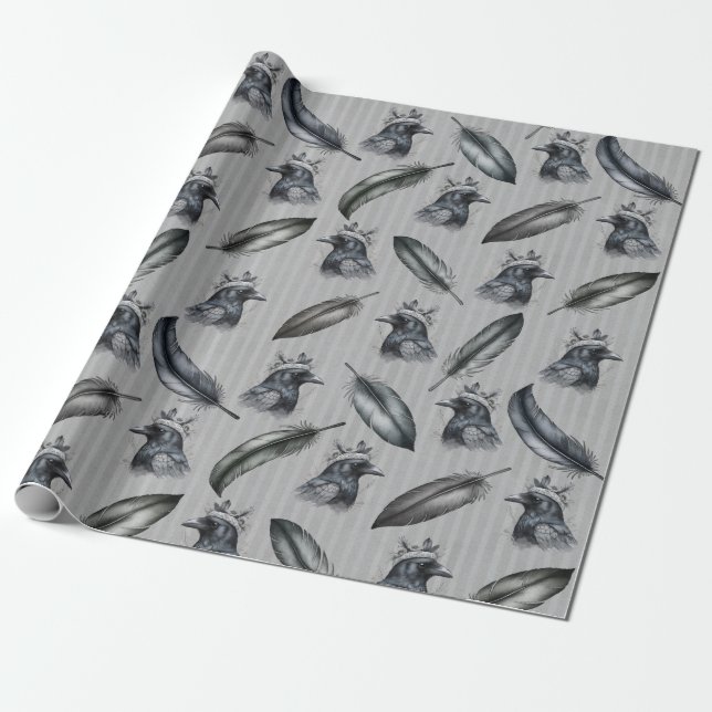 Papier Cadeau Corbeaux de Crow Plumes de Feather (Déroulé)