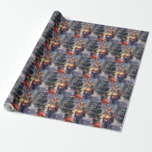 Papier Cadeau Corgi Chien équitation Moto Noël