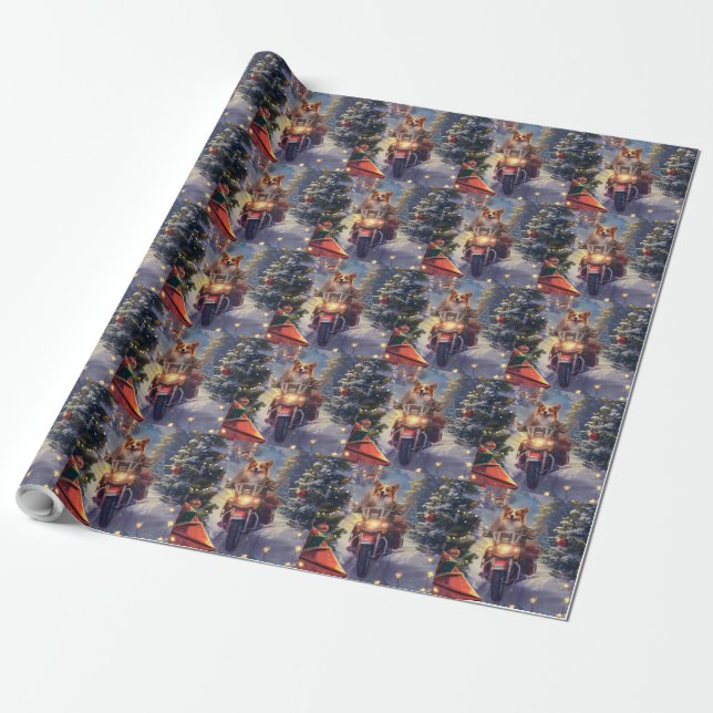 Papier Cadeau Corgi Chien équitation Moto Noël (Déroulé)