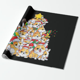 Papier Cadeau Corgi Christmas Tree Chien Père Noël Joyeux Corgma