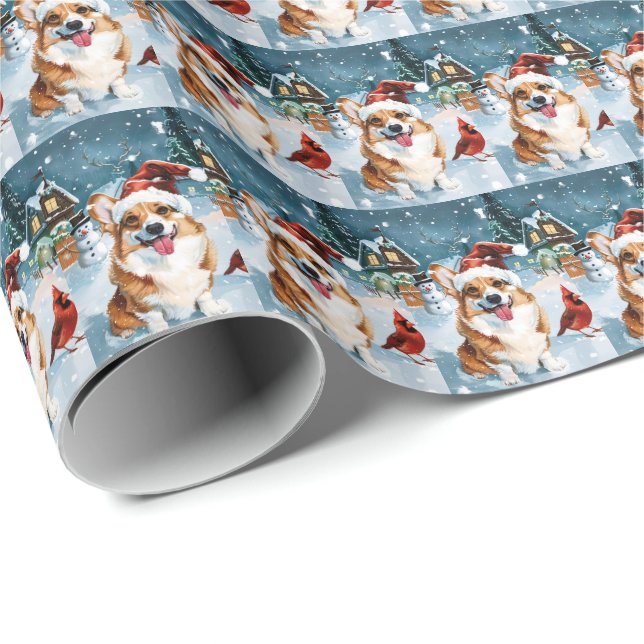 Papier Cadeau Corgi Winter Wonderland Christmas Joy (Coin rond)