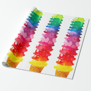Papier Cadeau Cornet de crème glacée multicolore d'aquarelle