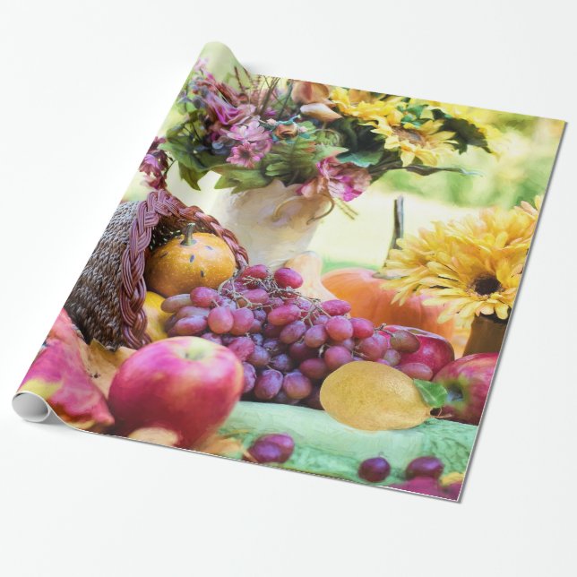 Papier Cadeau Cornucopia Autumn Harvest Table du chef (Déroulé)
