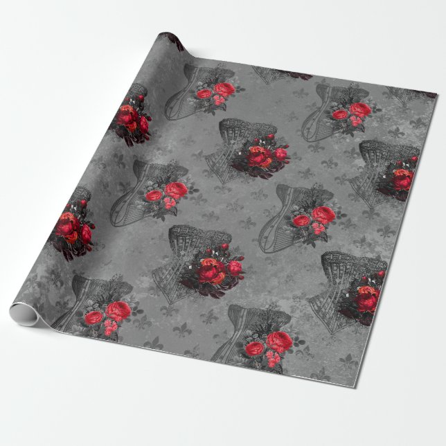 Papier Cadeau Corset et Rose rouge (Déroulé)