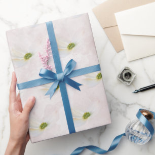 Papier Cadeau Cosmos Blancs Sur Rose Bleu