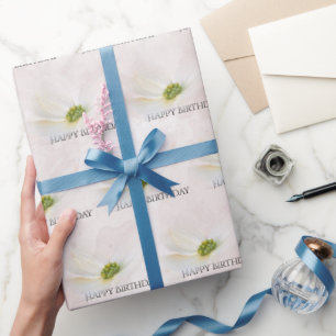Papier Cadeau Cosmos D'Anniversaire Sur Rose Bruyant