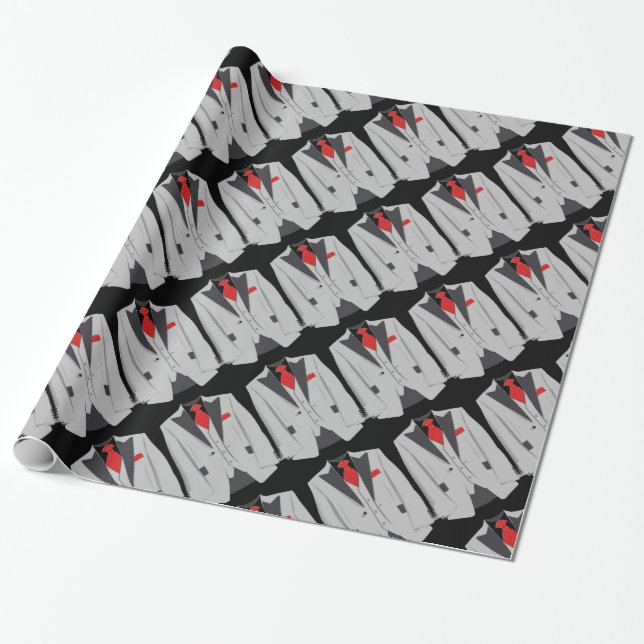 Papier Cadeau Costume gris pour homme et papier à Cravate rouge (Déroulé)