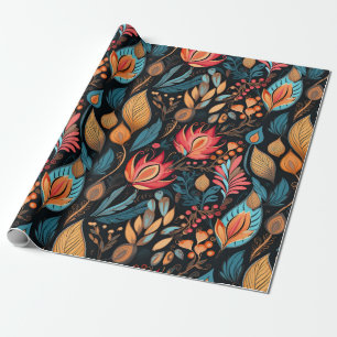Papier Cadeau Cosy Automne Floral Print Digital Folk Art