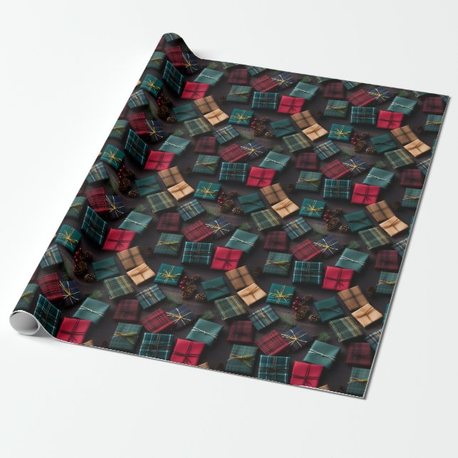Papier Cadeau Cosy Christmas Plaid : Design de papier numérique  (Déroulé)