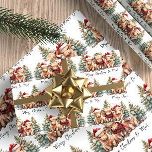 Papier Cadeau Cosy Highland Vache ferme animal Joyeux Noël