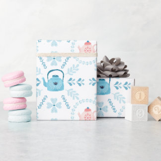 Papier Cadeau Cosy Hygge Scandinave Motif de théière de Noël