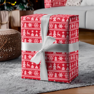 Papier Cadeau Cosy Knit Red Knitting Motif Noël