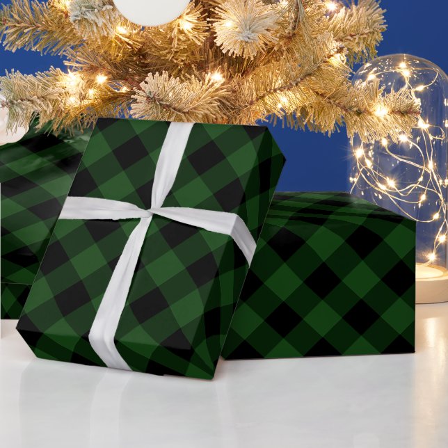 Papier Cadeau Cosy Plaid | Plaid de bisons verts et noirs (Vacances)