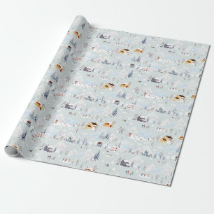 Papier Cadeau Cosy Winter Wonderland Village de patinage sur gla