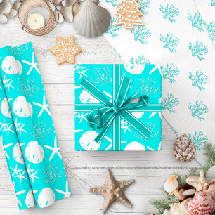 Papier Cadeau Côte Noël Starfish Sand Dollar Aqua