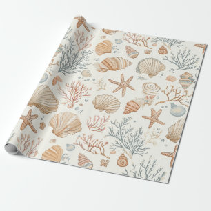 Papier Cadeau Côtière rustique - Coquillages, Starfish, Reef (32