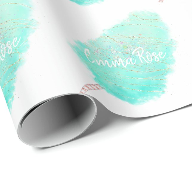 Papier Cadeau Coton bonbon parties scintillant d'aquarelle migno (Coin rond)