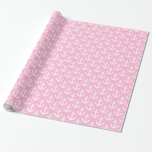 Papier Cadeau Coton Candy rose blanc Ancres nautiques Motif