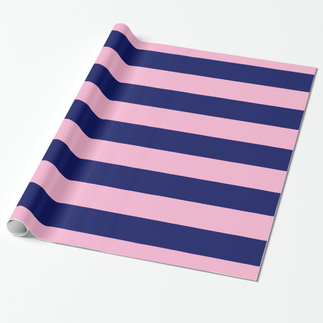 Papier Cadeau Coton Candy rose, Navy Blue XL Stripes Motif V (Déroulé)