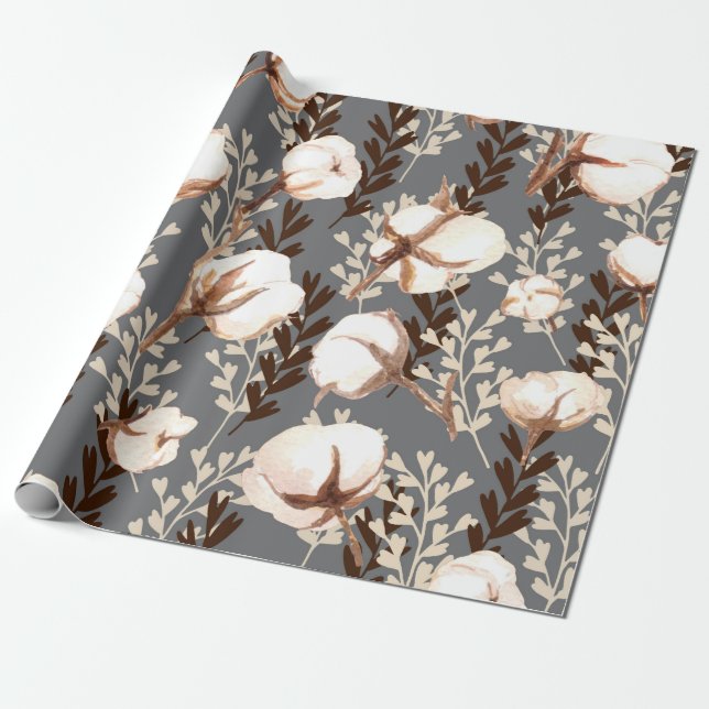 Papier Cadeau Coton Plante Motif gris (Déroulé)
