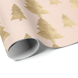 Papier Cadeau Cottage rose Or Arbre de Noël minimal