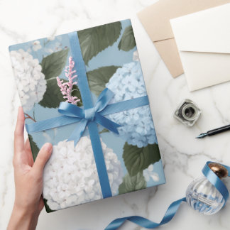 Papier Cadeau Cottagecore Soft Blue Hydrangea Floral Pattern