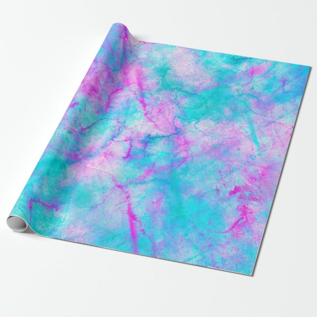 Papier Cadeau Cotton Candy Pink & Blue Watercolor Wash Stain (Déroulé)