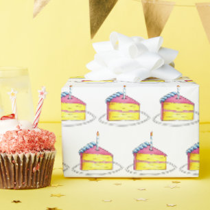 Papier Cadeau Couche rose jaune Joyeux gâteau d'anniversaire cha