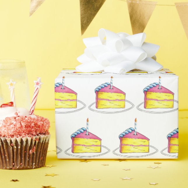 Papier Cadeau Couche rose jaune Joyeux gâteau d'anniversaire cha (Fête d'anniversaire)