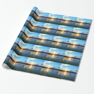 Papier Cadeau Coucher de soleil bleu sur le lac